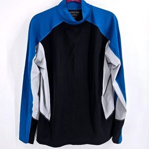 Coolibar Point Break Rash Guard Large Blue Black Mock Neck UPF 50+ EUC